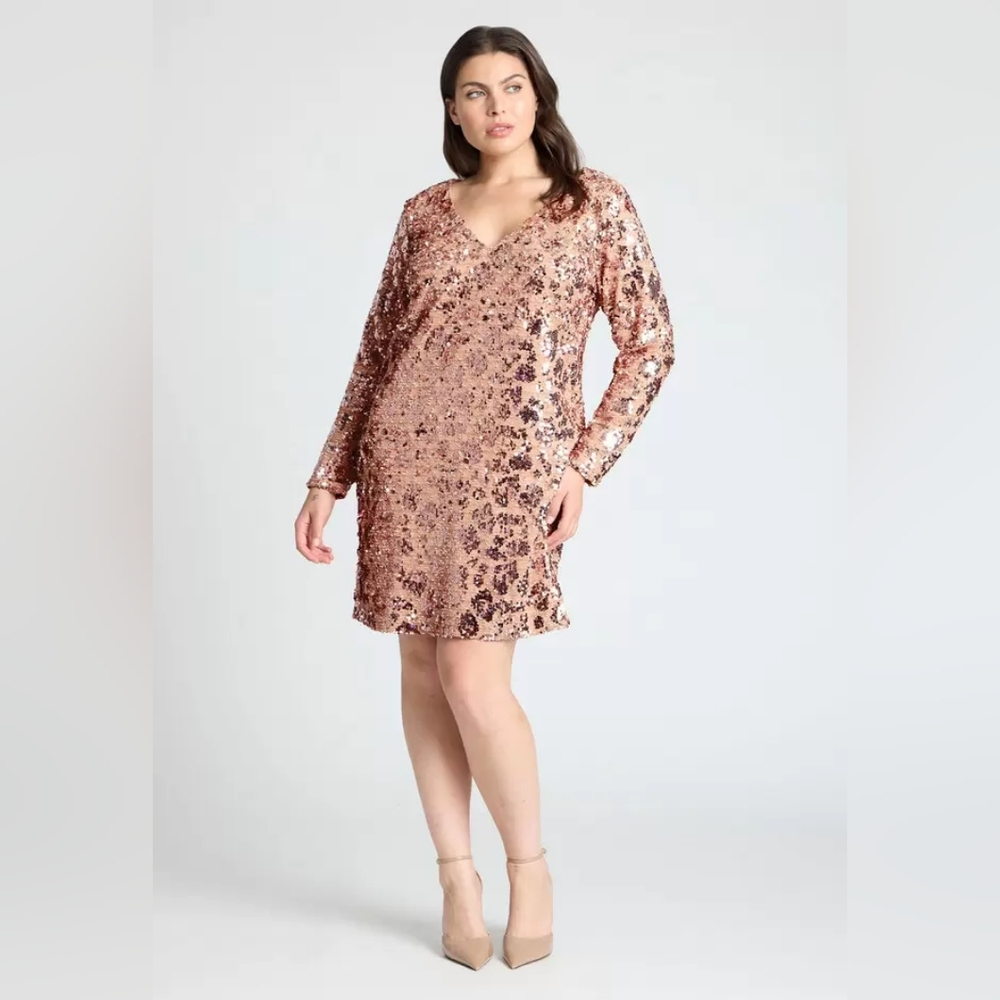 V Neck Rose Gold Mini Dress